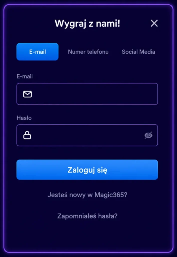 Logowanie do Magic365 – formularz dostępu do konta gracza